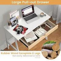 Computer Desk Wooden Workstation Vanity Table W/ 1 Drawer & Rubber Wood Legs