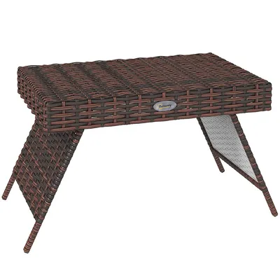 Foldable End Table, Metal Frame Patio Wicker Table