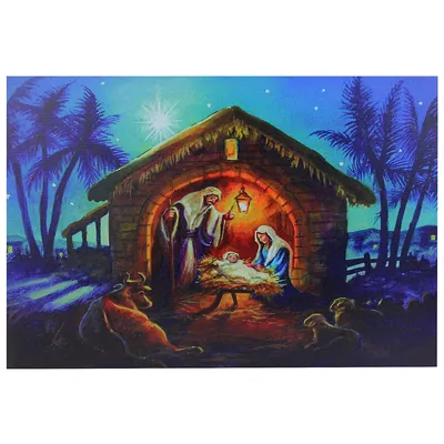 Led Fiber Optic Lighted Nativity Scene Christmas Wall Art 15.75" X 23.5"