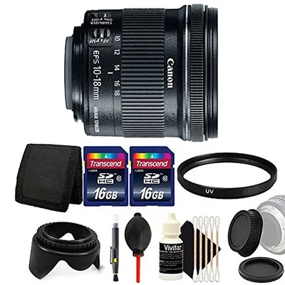 Ef-s 10-18mm F/4.5-5.6 Is Stm Lens + 67mm Uv Filter + Rear & Front Lens Cap + Tulip Lens Hood + 32gb Memory Card Bundle