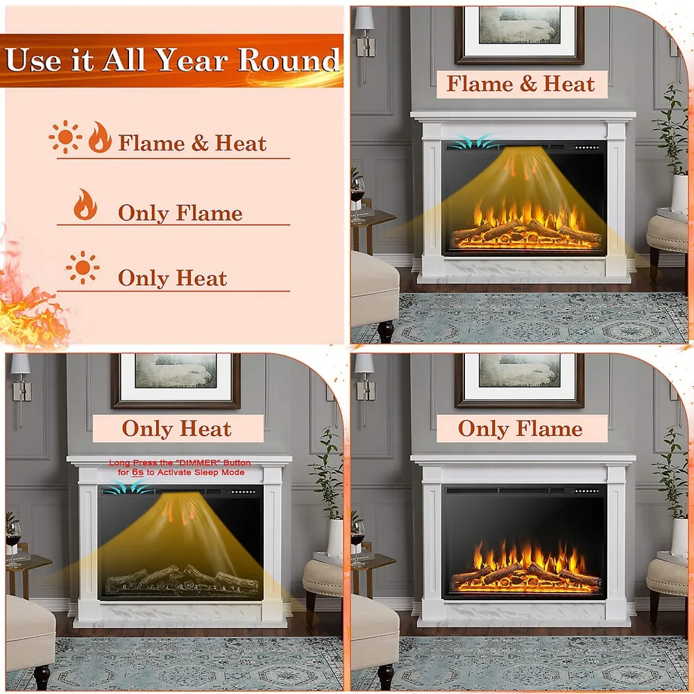 Costway 3437electric Fireplace Insert Heater Log Flame Effect W/ Remote  Control 1500w | Southcentre Mall