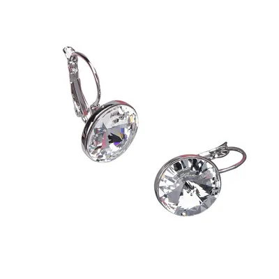 Silver Tone Clear Circular Heritage Precision Cut Crystal Leverback Earrings