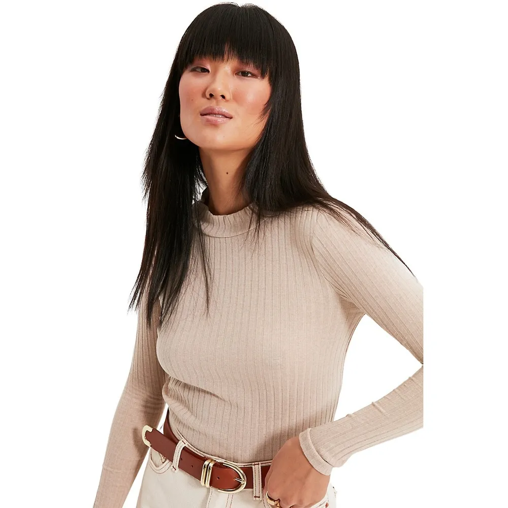 Woman Basics Slim Fit Basic Standing Collar Knit Blouse