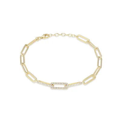 18k Goldplated Sterling Silver & Cubic Zirconia Paperclip Link Chain Bracelet