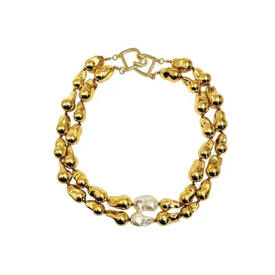 Double Row Gold Nugget Necklace