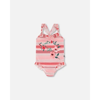 One Piece Swimsuit Multicolor Pink Stripe