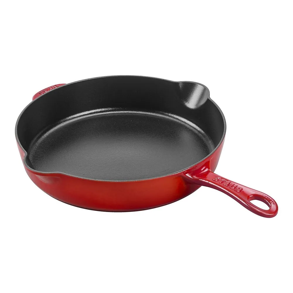 Staub Cast Iron - Fry Pans/ Skillets 10-inch, Daily pan with glass lid,  cherry