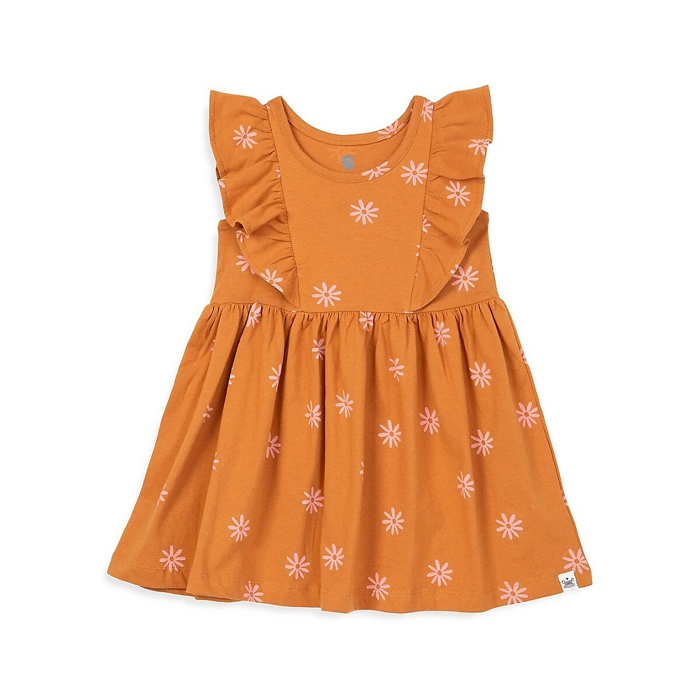 Baby Girl's Floral Organic Cotton Sleeveless Ruffled Dress