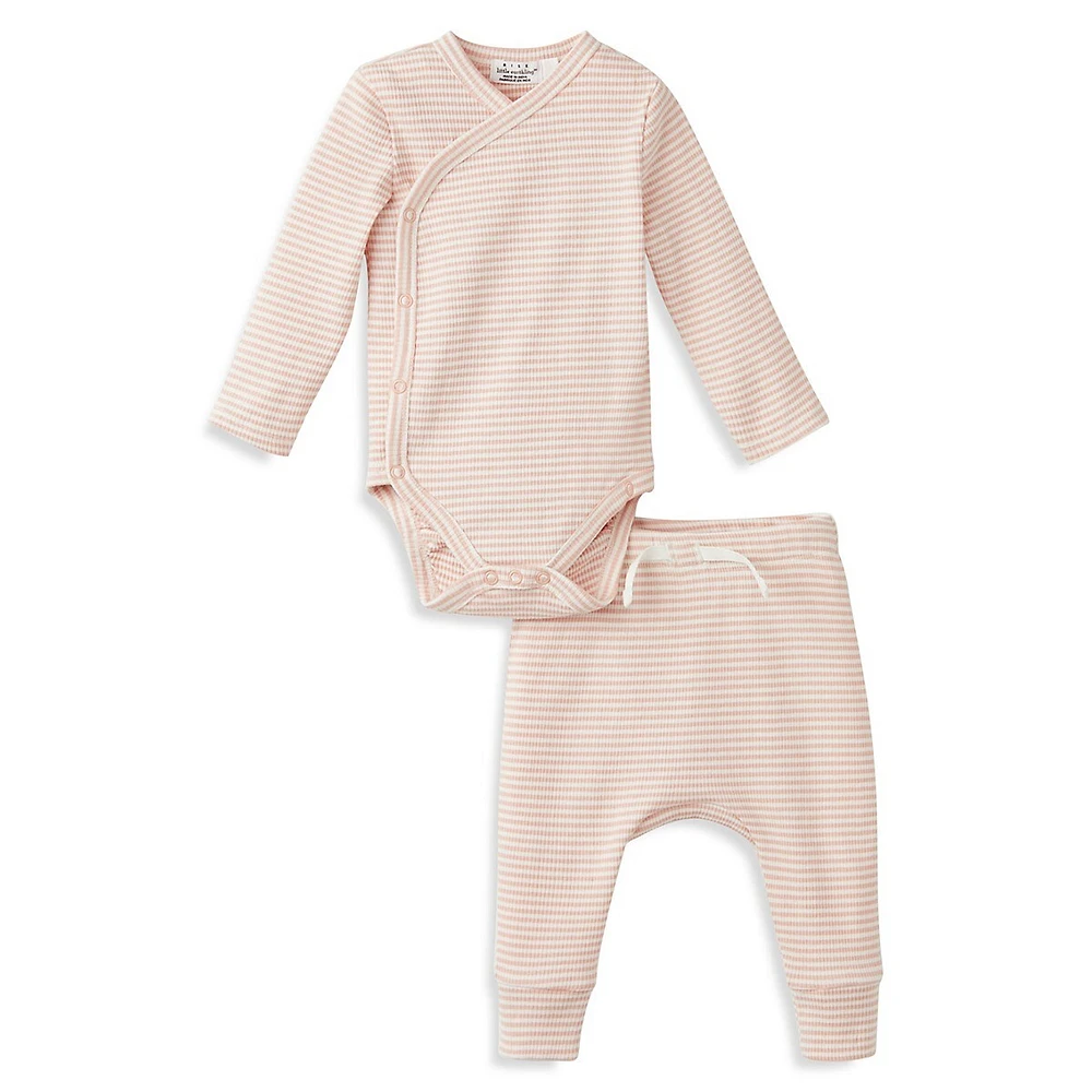 Baby Girl's 2-Piece Striped Ribbed Set