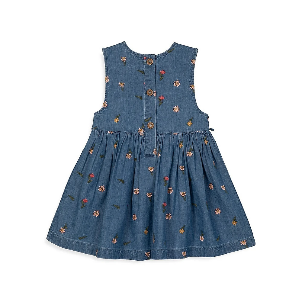 Baby Girl's Party Embroidered Sleeveless Chambray Dress