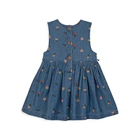 Baby Girl's Party Embroidered Sleeveless Chambray Dress