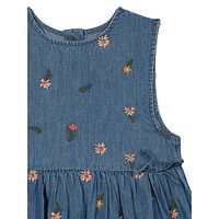 Baby Girl's Party Embroidered Sleeveless Chambray Dress