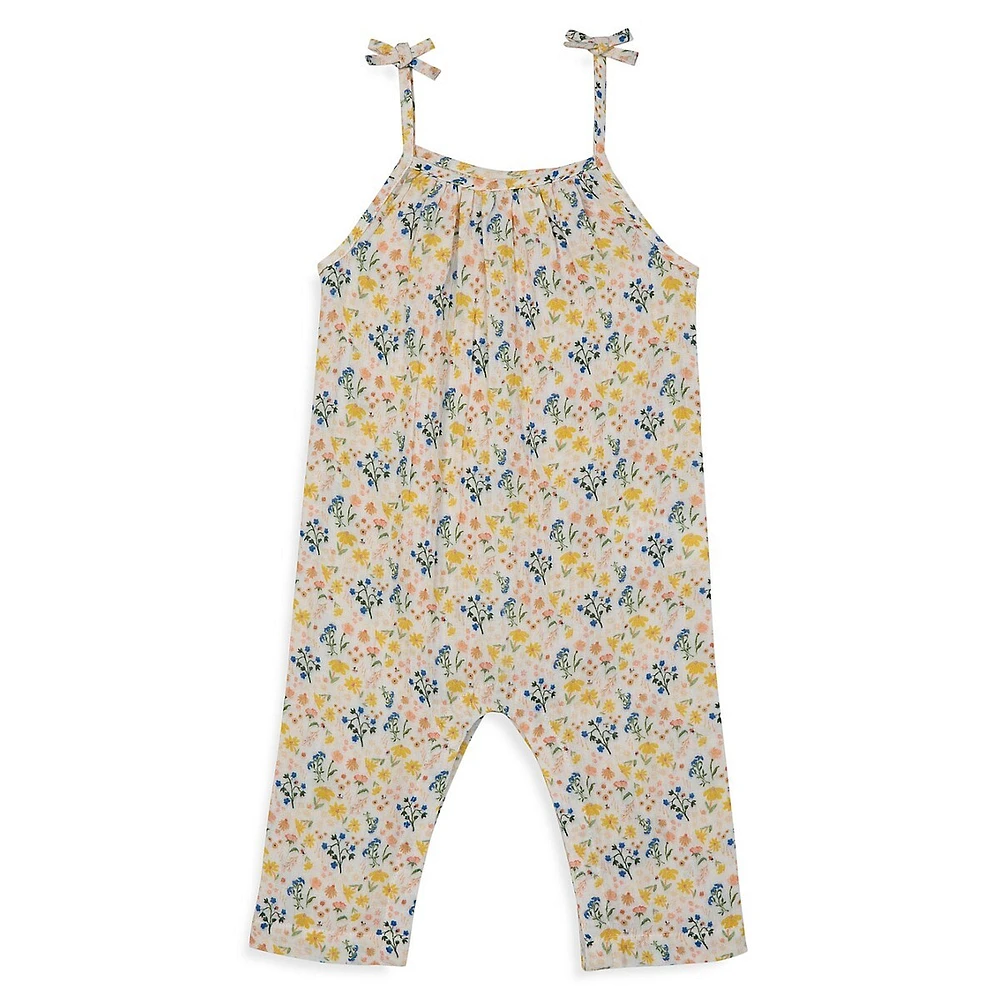 Baby Girl's Floral Sleeveless Crinkle Romper