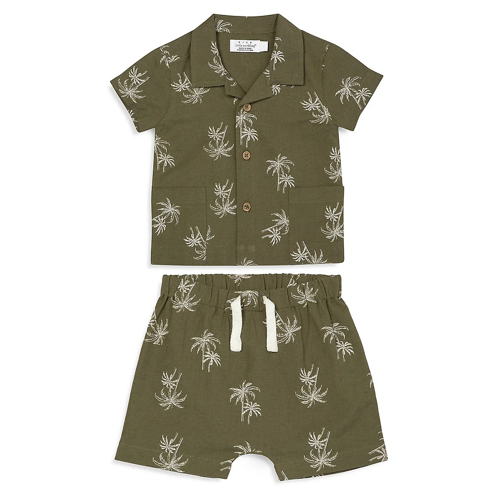 Baby Boy's 2-Piece Printed Camp Shirt & Shorts Set