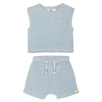 Baby Boy's 2-Piece Crinkle Organic Cotton T-Shirt & Shorts Set