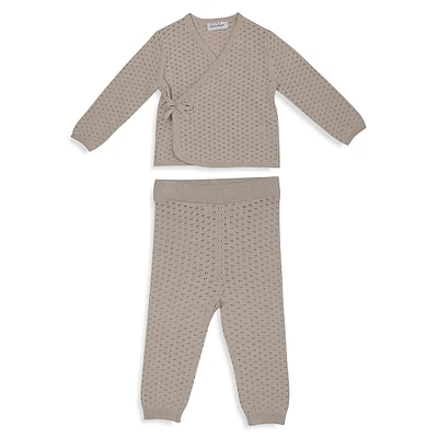 Ensemble cardigan et pantalon à motif pointelle pour bébé fille