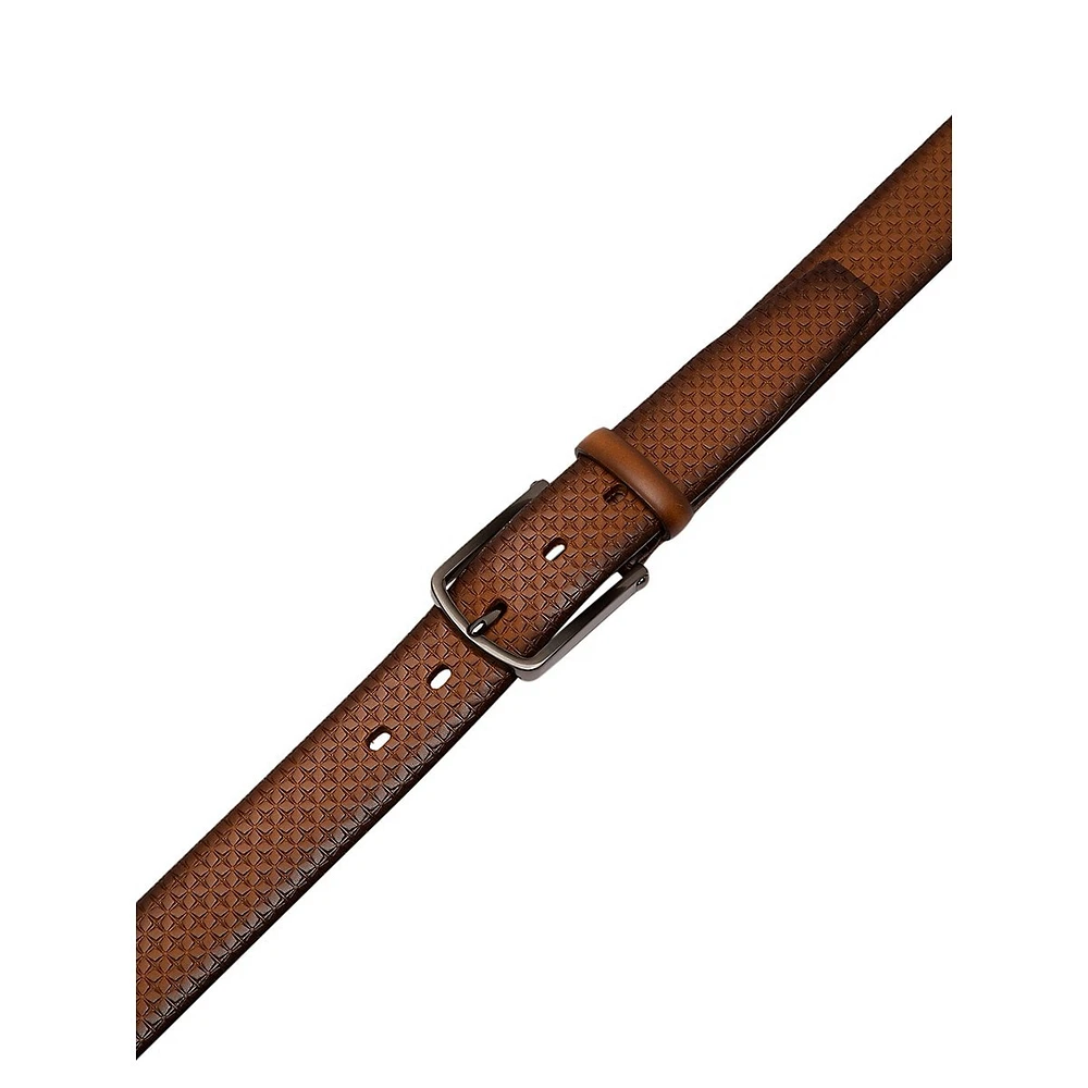 Domed Embossed Full-Grain Leather Belt