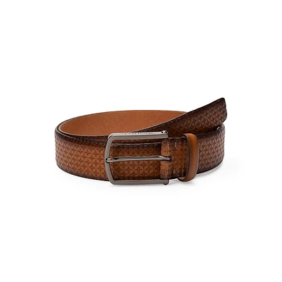 Domed Embossed Full-Grain Leather Belt