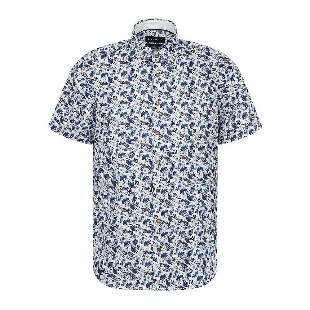 Short-Sleeve Printed Cotton Shirt