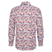 Chemise coupe classique en coton et lin à imprimé floral