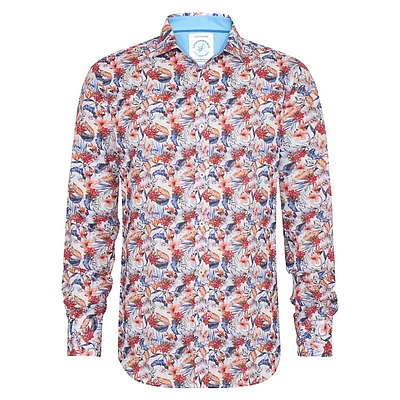 Chemise coupe classique en coton et lin à imprimé floral