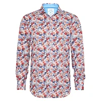 Chemise coupe classique en coton et lin à imprimé floral