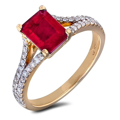 10k Yellow Gold Ruby Or Amethyst & Canadian Diamond Split Shank Ring