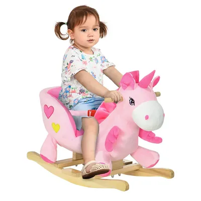 Baby Rocking Horse Ride On Unicorn With Songs Seatbelt, Pink