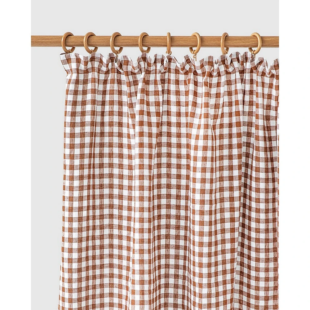 Gingham Pencil Pleat Linen Curtain Panel (1 Pcs)