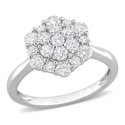 1 Ct Tw Diamond Cluster Engagement Ring 10k White Gold