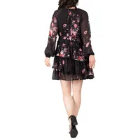 Women's Floral Printed Tiered Swing Shift V Neck Mini Dress