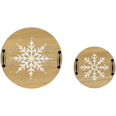 Set Of 2 Round Christmas Serving Trays With Handles 15.75"
