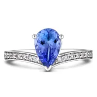 14k White Gold 1.86 Ct Pear Shaped Sapphire & 0.18 Cttw Canadian Diamond Ring