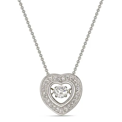 Sterling Silver 18" With Heart Dancing Stone Necklace