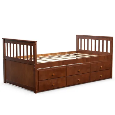 Twin Captain's Bed Bunk Alternative W/ Trundle & Drawers For Kids