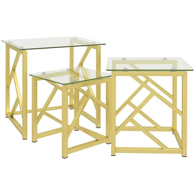 Nesting Coffee Table Set Of 3 With Tempered Glass Top