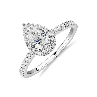 Halo Pear Engagement Ring With 0.92 Carat Tw Of Diamonds In 14kt White Gold