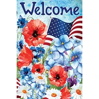 Welcome Patriotic Floral Outdoor House Flag 40" X 28"