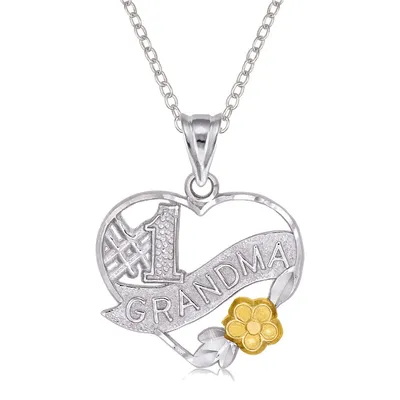Sterling Silver 18" " # 1grandma" Heart Pendant With Yellow Flower Necklace
