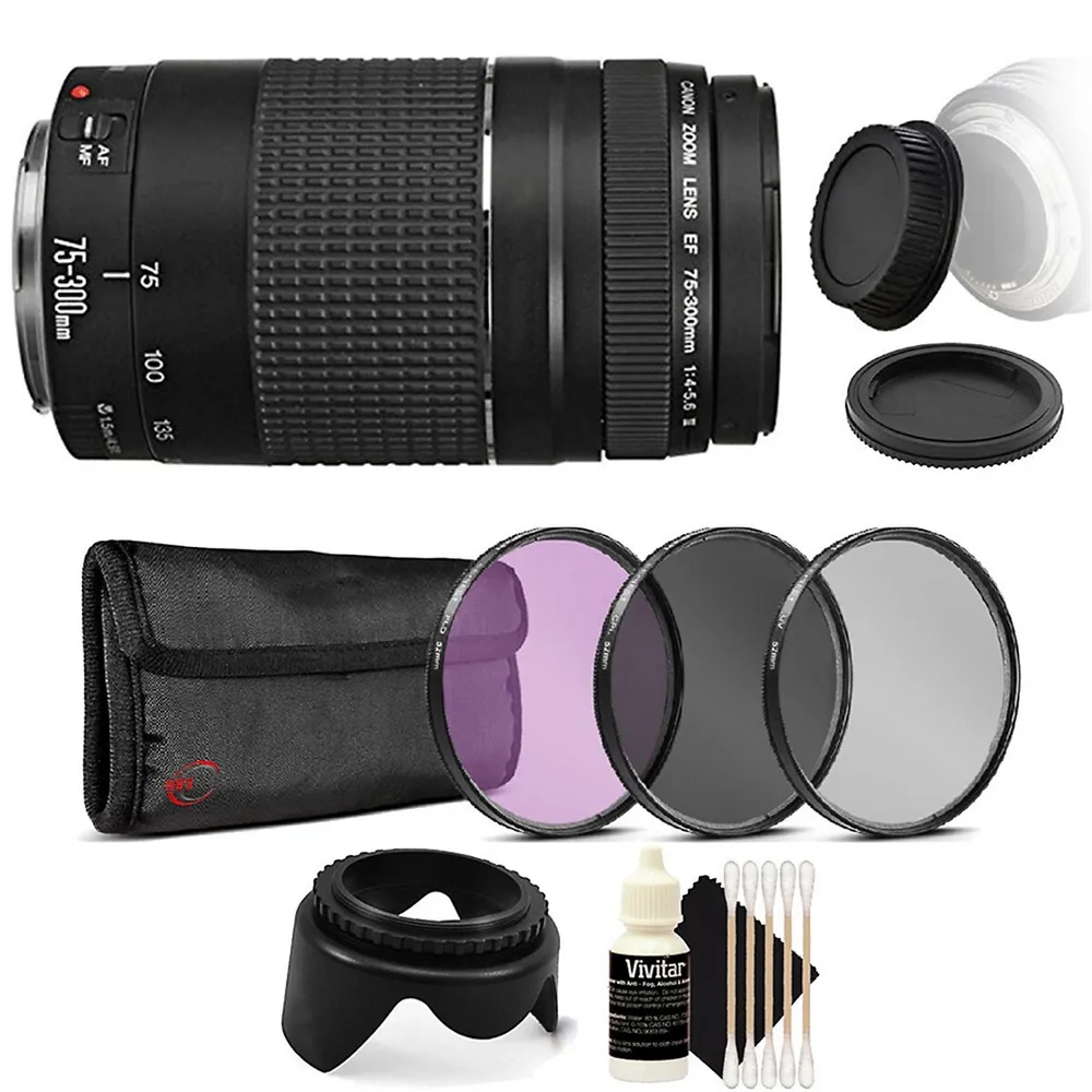 Ef 75-300mm F/4-5.6 Iii Lens + 58mm Filter Kit + Tulip Lens Hood Kit