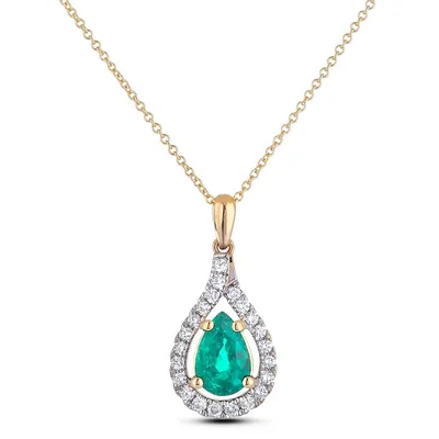 18k Yellow Gold 1.80 Ct Tourmaline Gemstone & 0.33 Cttw Diamond Halo Pendant And Chain Necklace