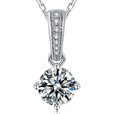 1 Ct Round Vvs1 D Lab Created Moissanite Pave Necklace 0.925 Sterling Silver