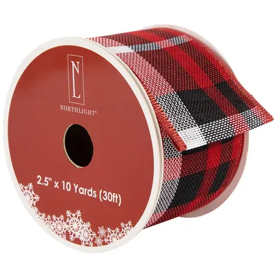 Red And Black Plaid Wired Craft Christmas Ribbon 2.5" X 10 Yards