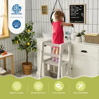 Kids Kitchen Step Stool With Double Safety Rails Toddler Learning Stool Pinkbrowngreengray