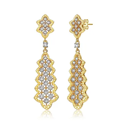 White Gold And 14k Yellow Gold Plated Cubic Zirconia Dangle Earrings