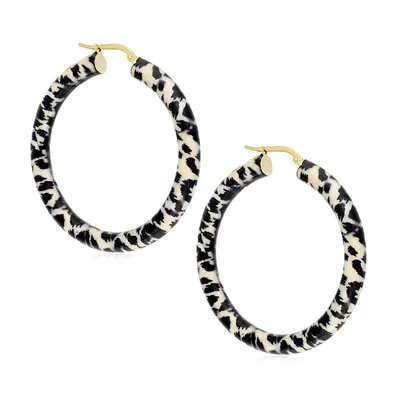 18k Gold Plated Round Tube With Leopard Enamel Hoop Earrings