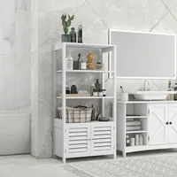 Bathroom Cabinet With Slatted Doors And 3 Open Shelves
