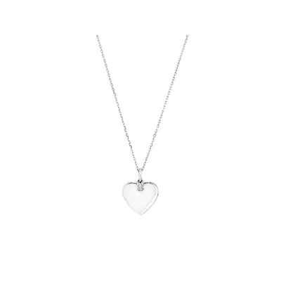 Diamond Charm Heart Pendant Necklace In Sterling Silver