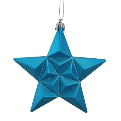 12ct Matte Turquoise Blue Glittered Star Shatterproof Christmas Ornaments 5" (127mm)