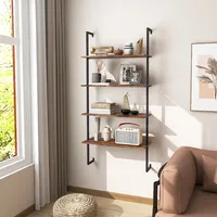 4-tier Ladder Shelf Bookshelf Industrial Wall Shelf W/metal Frame Rustic Brown